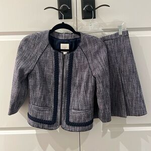 Jcrew navy blue tweed blazer skirt suit set 2 4